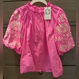 Pink Embroidered Puff-Sleeve Top